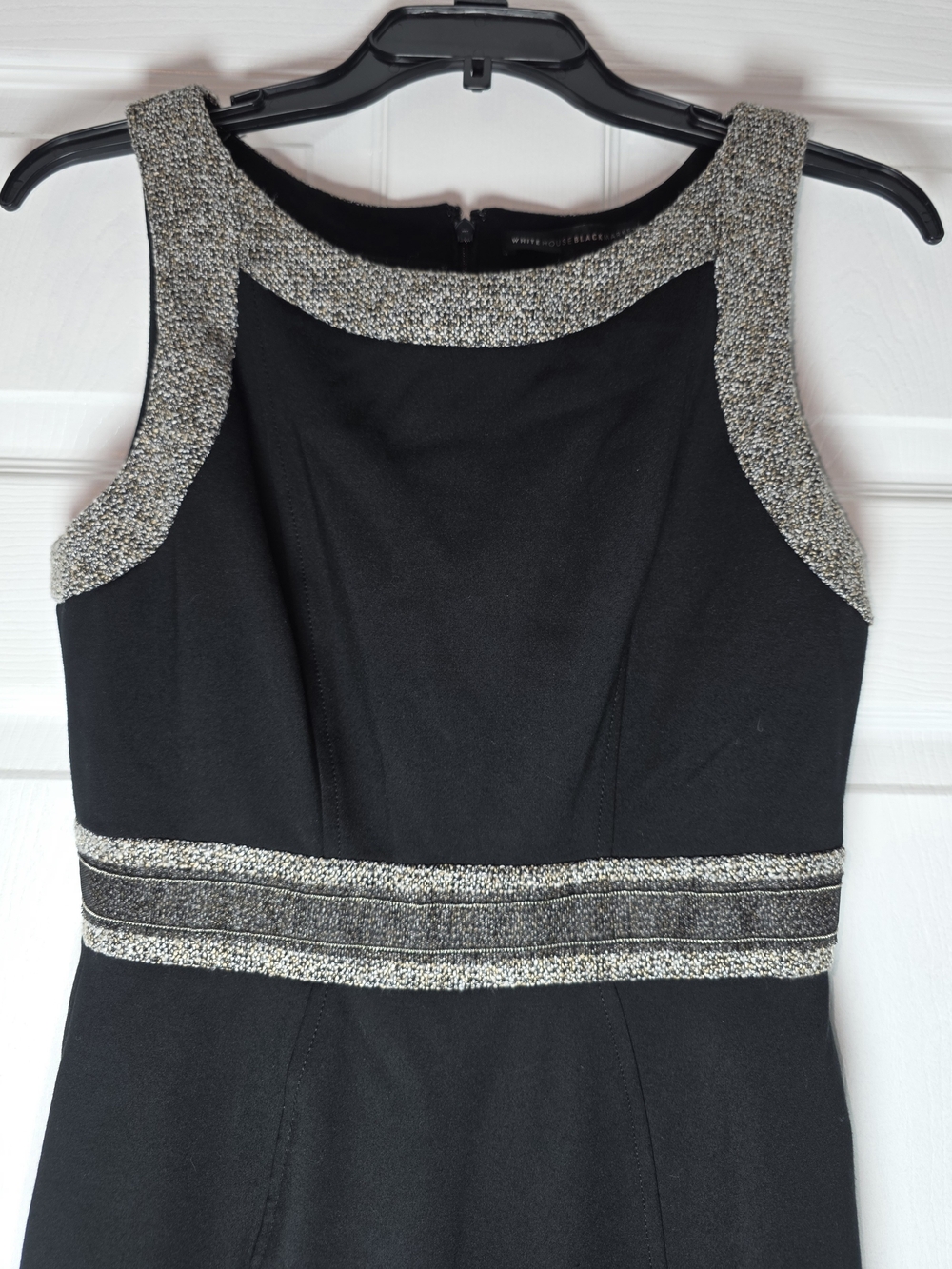 White House Black Market Black Midi Dress with Silver Metallic Trim - Picture 3 of 9